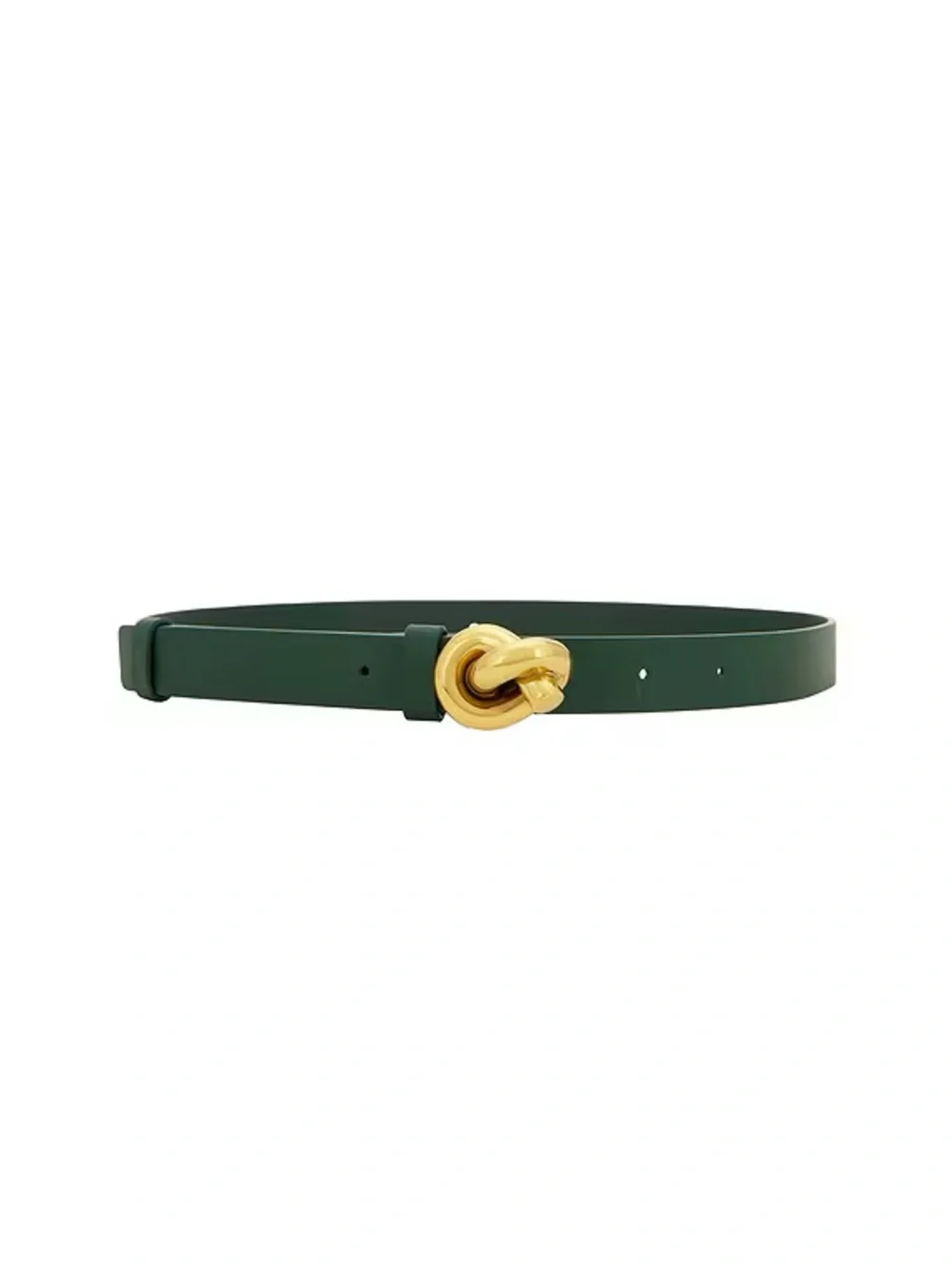 Bottega Veneta Dark Green Leather Belt with Gold Knot Buckle